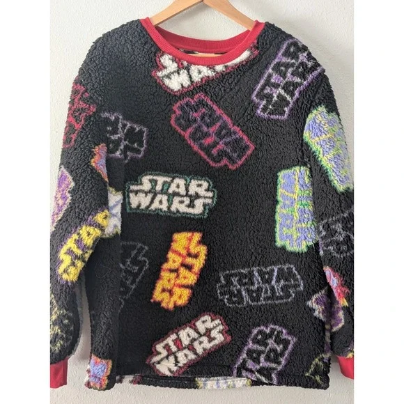 Star Wars Sherpa Pullover Sz L Sweatshirt Disney Parks Unisex Red Trim Cosplay - Picture 1 of 9